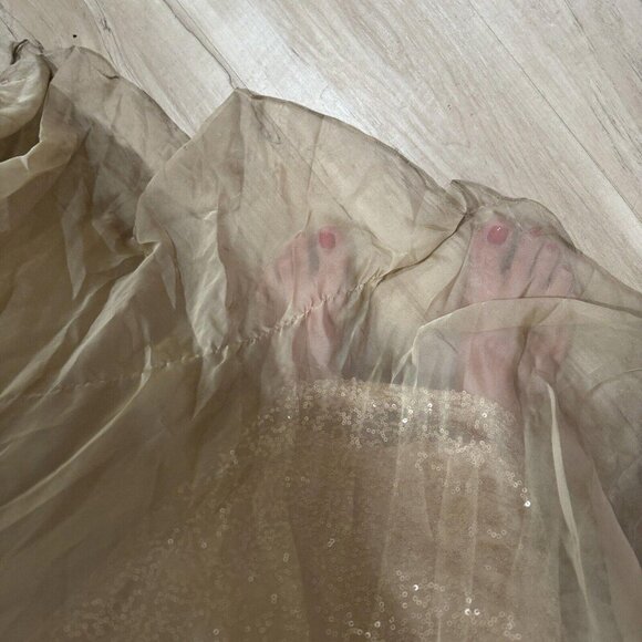 La Femme Gold Dress Flare Sequence Bling Prom Wedding Size 6 Fancy Luxury Pretty - Picture 13 of 15